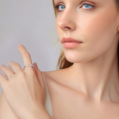 925 Sterling Silver White Gold Plated Pavé Setting CZ Flower Ring for Women  DestGlow