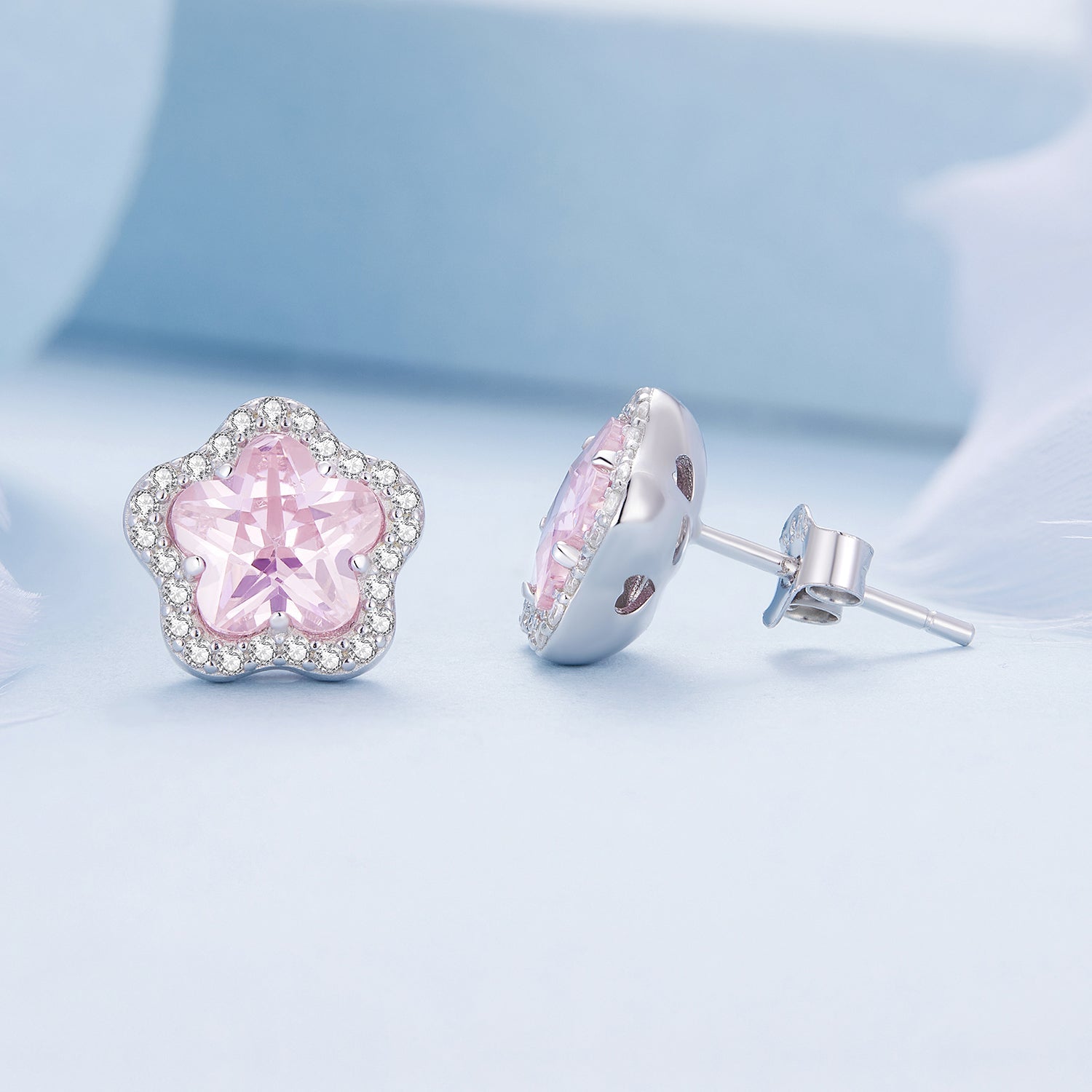 925 Sterling Silver Earrings with Pavé Setting CZ and Transparent Glass for Women  DestGlow
