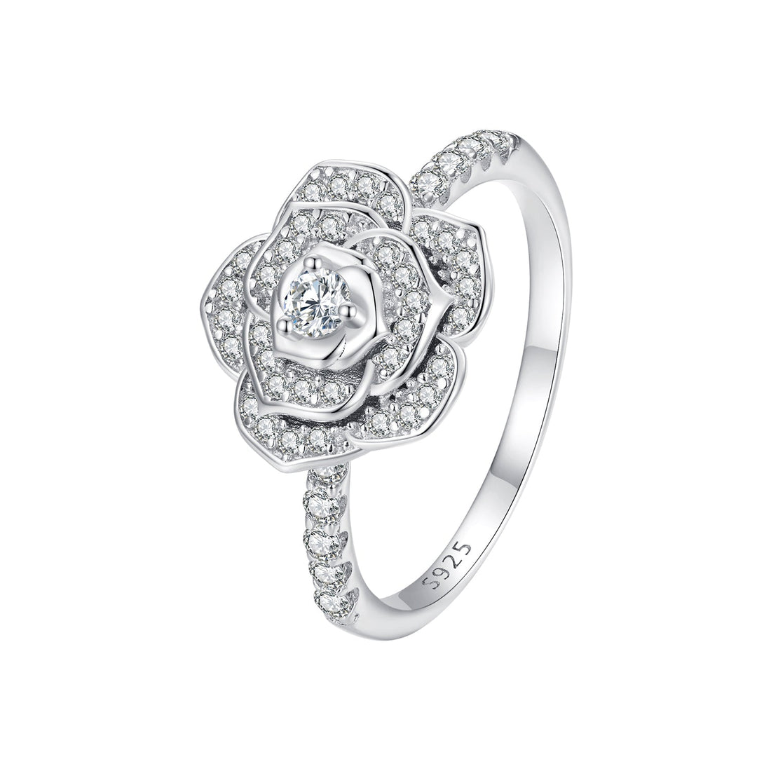 925 Sterling Silver Pavé Set CZ Platinum Plated Ring Size 6 for Women  DestGlow