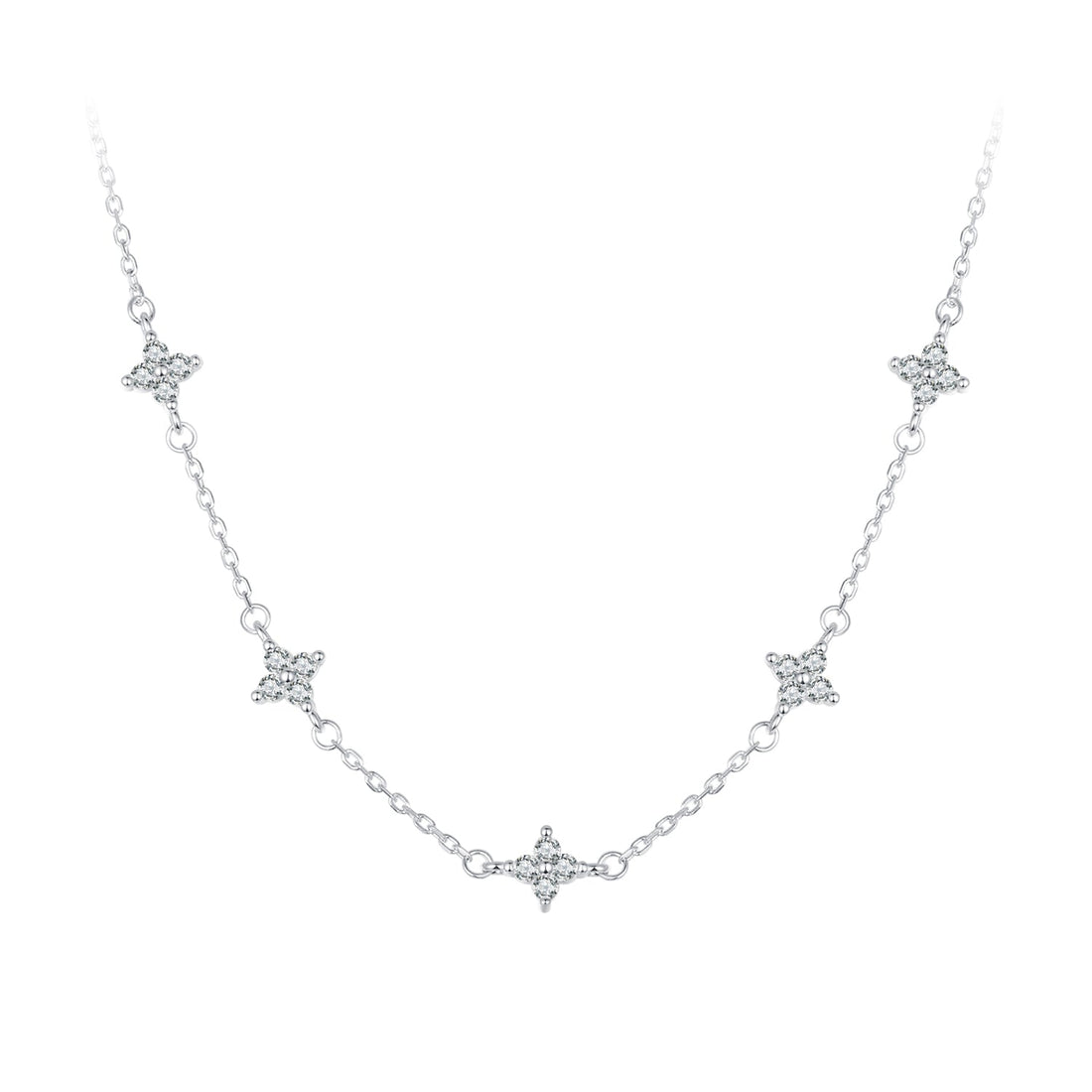 925 Sterling Silver Pave Setting CZ Necklace with White Gold Plating 400mm for Women  DestGlow
