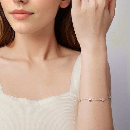 925 Sterling Silver Plated White Gold 17+3.5cm Heart-Shaped Bracelet for Women  DestGlow