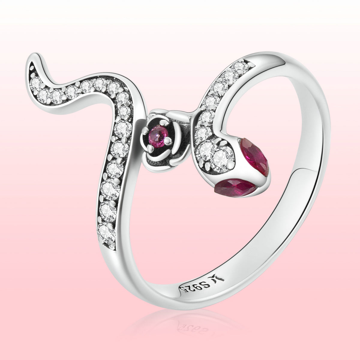 925 Sterling Silver Oxidized Snake Ring with Pavé Setting CZ for Women - Size 7.0  DestGlow