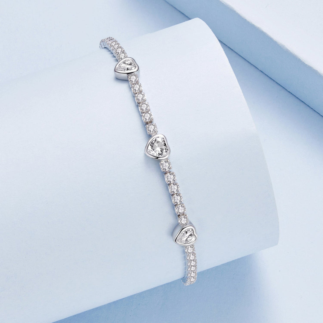 925 Sterling Silver &amp; Pavé Setting CZ Bracelet with White Gold Plating for Women  DestGlow