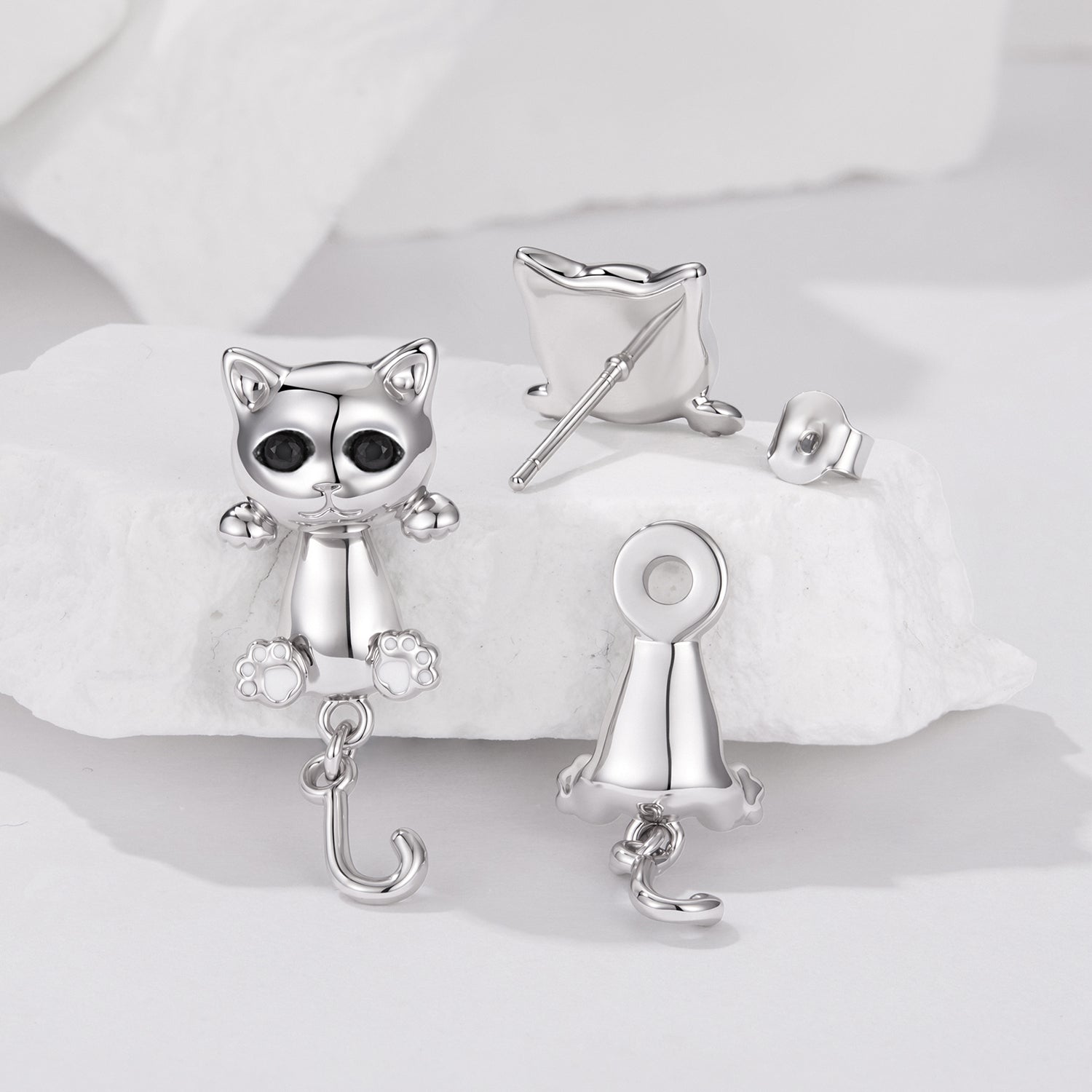 Brass &amp; S925 Silver Earrings | 2.8*1.1cm | White Gold Plated with Pavé Setting CZ for Women
