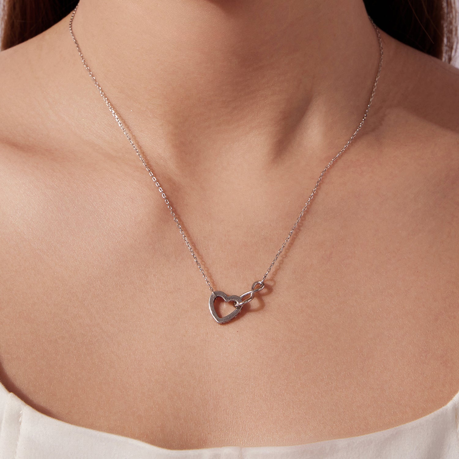 925 Sterling Silver Necklace with Pavé Setting CZ, 40+5cm, Plated White Gold, Women  DestGlow