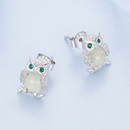 925 Sterling Silver Plated Platinum Luminous Stone Earrings 10*8mm for Women  DestGlow