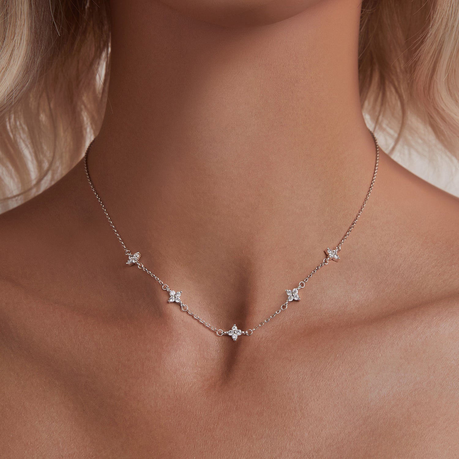 925 Sterling Silver Pave Setting CZ Necklace with White Gold Plating 400mm for Women  DestGlow