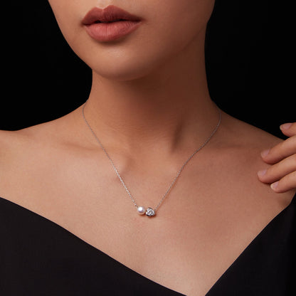 925 Sterling Silver Moissanite &amp; Freshwater Pearl White Gold Necklace 45cm for Women