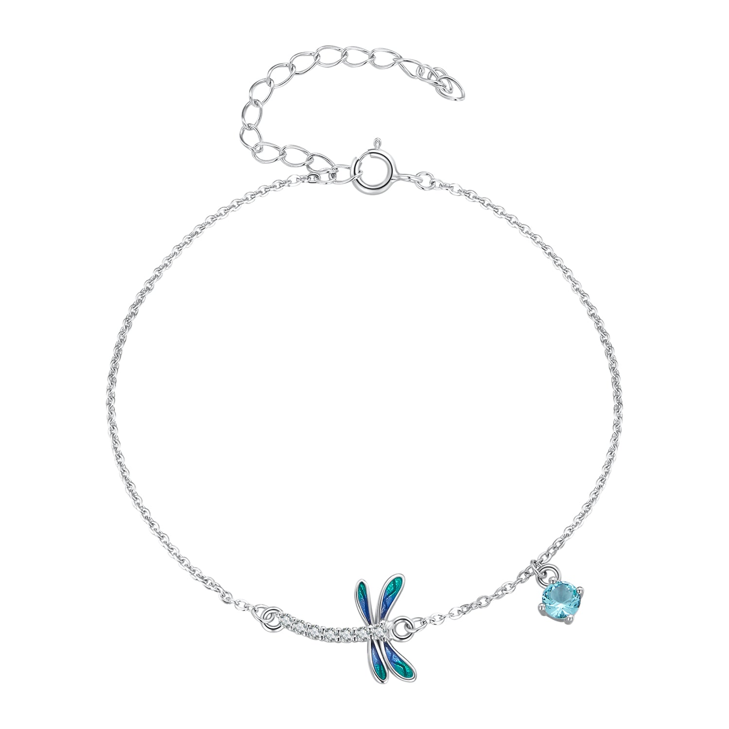 925 Sterling Silver 16.5cm+5cm Enamel Dragonfly Bracelet for Women  DestGlow