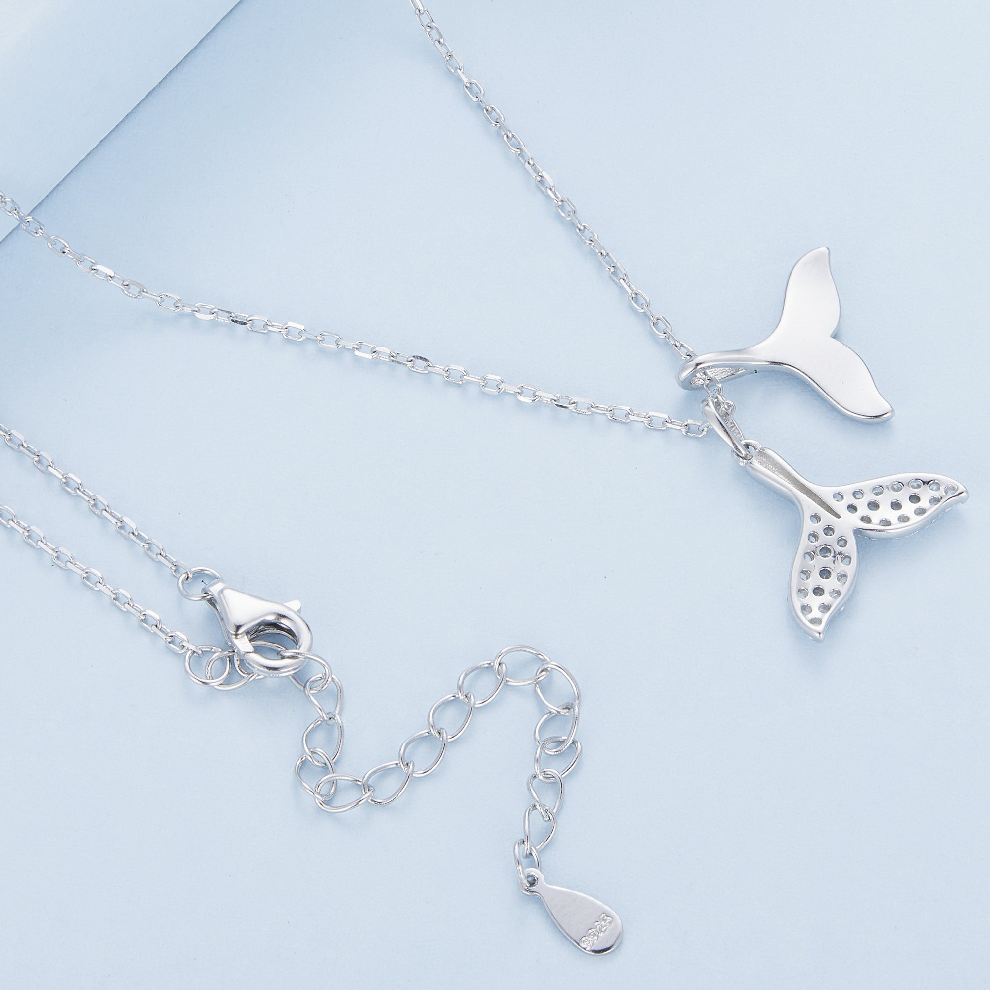 925 Sterling Silver Necklace with CZ &amp; Enamel - 40+5cm Length, Fishtail Design for Women  DestGlow