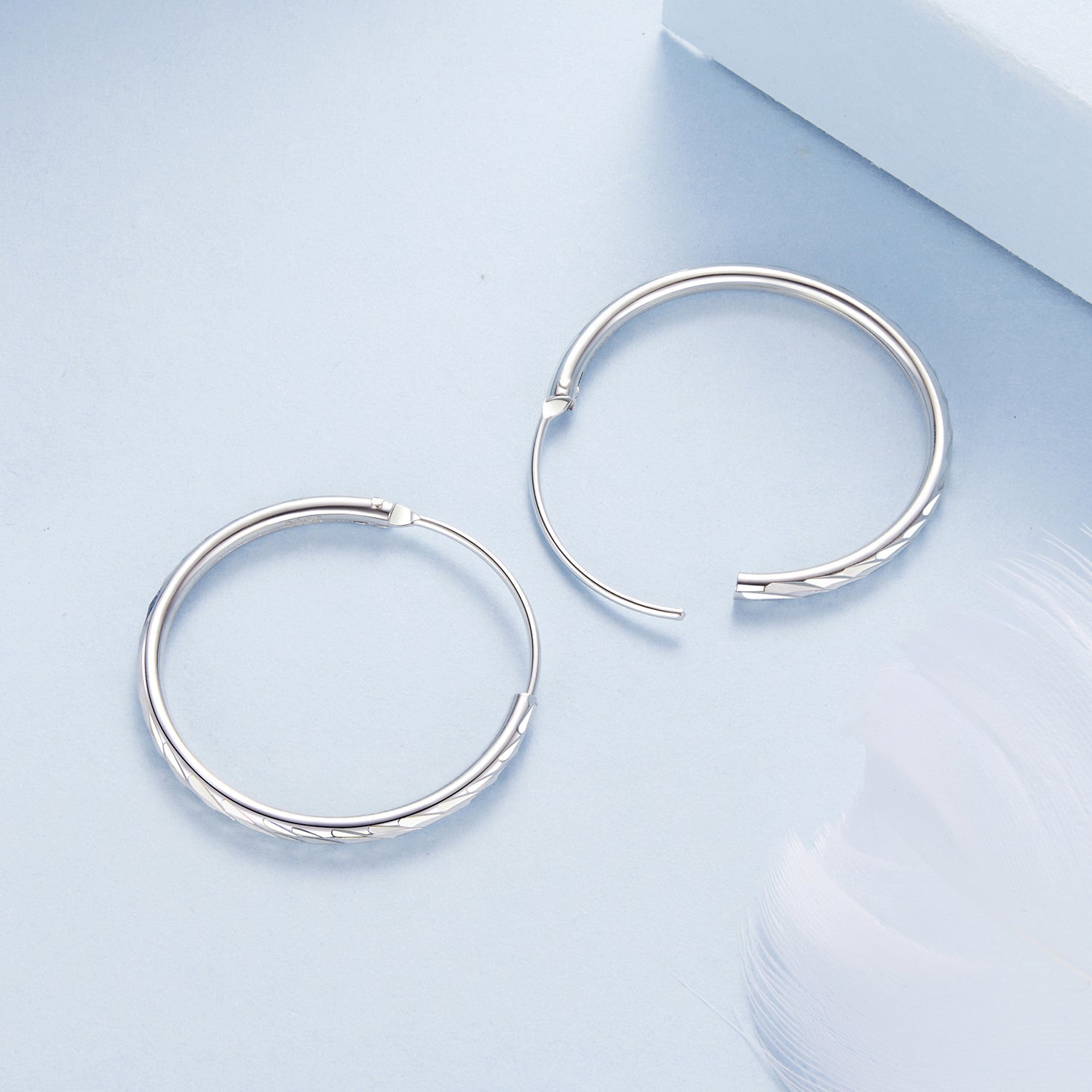 925 Sterling Silver Earrings for Women - White Gold Plated, 2.3x0.2 cm  DestGlow