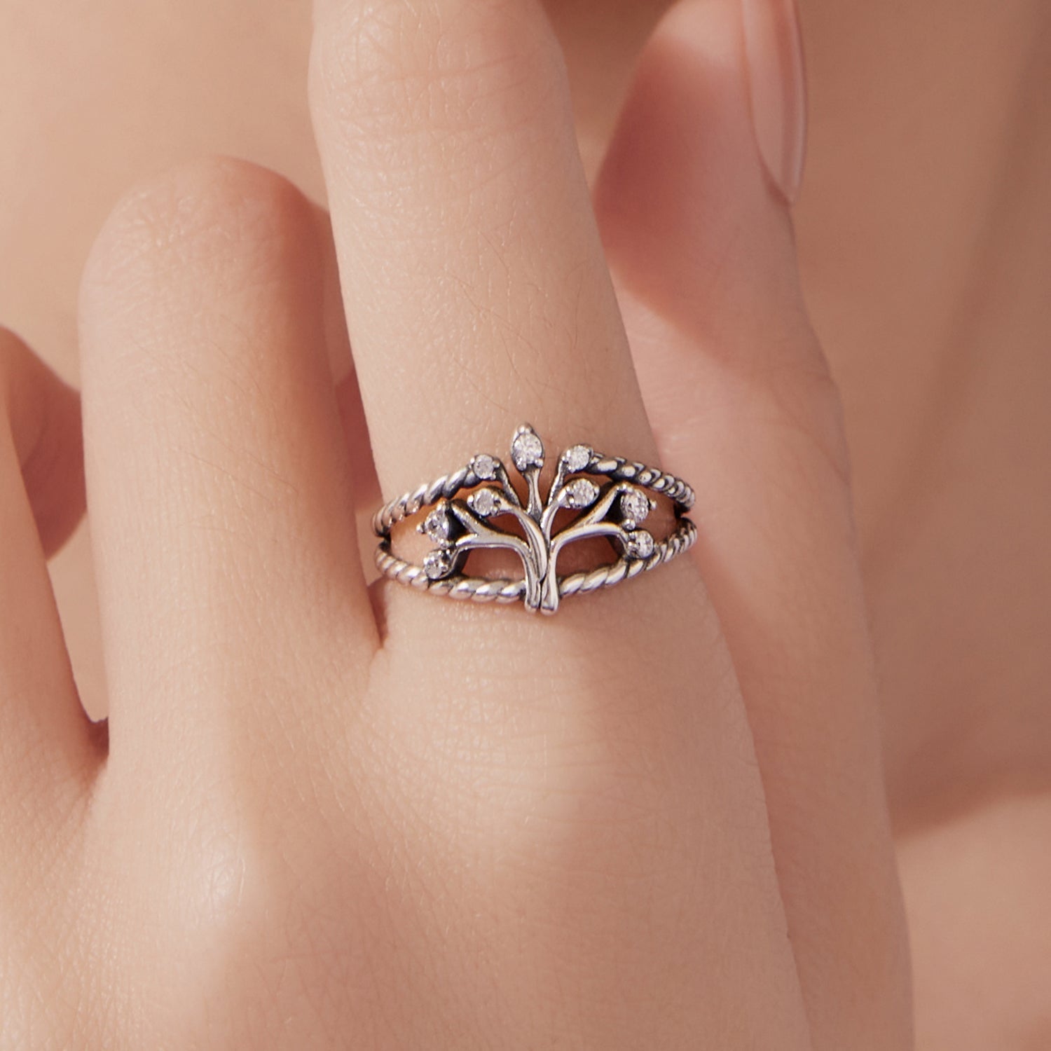 925 Sterling Silver Oxidized Pavé CZ Ring for Women  DestGlow