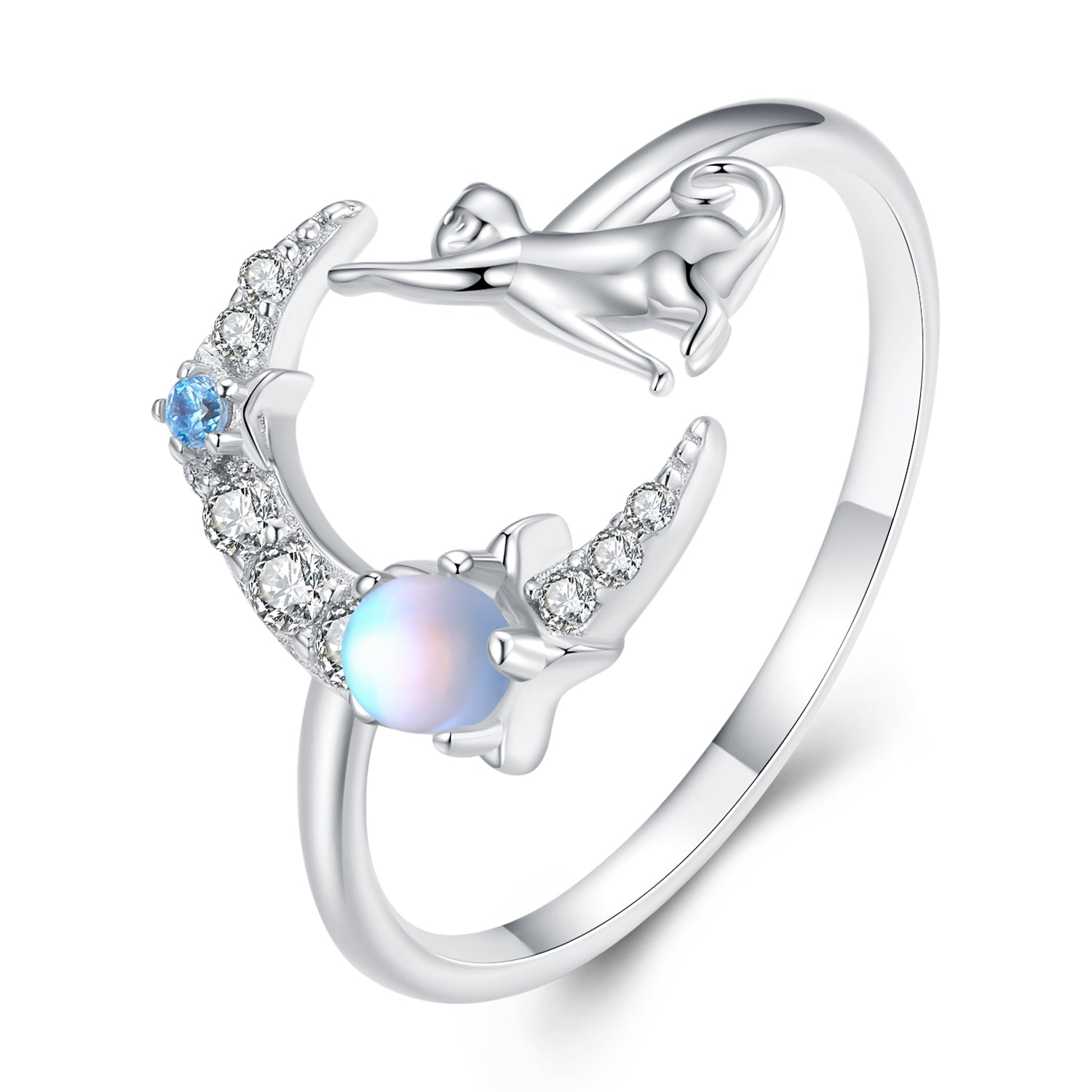 925 Sterling Silver Moonstone Ring with Pavé Setting CZ  DestGlow