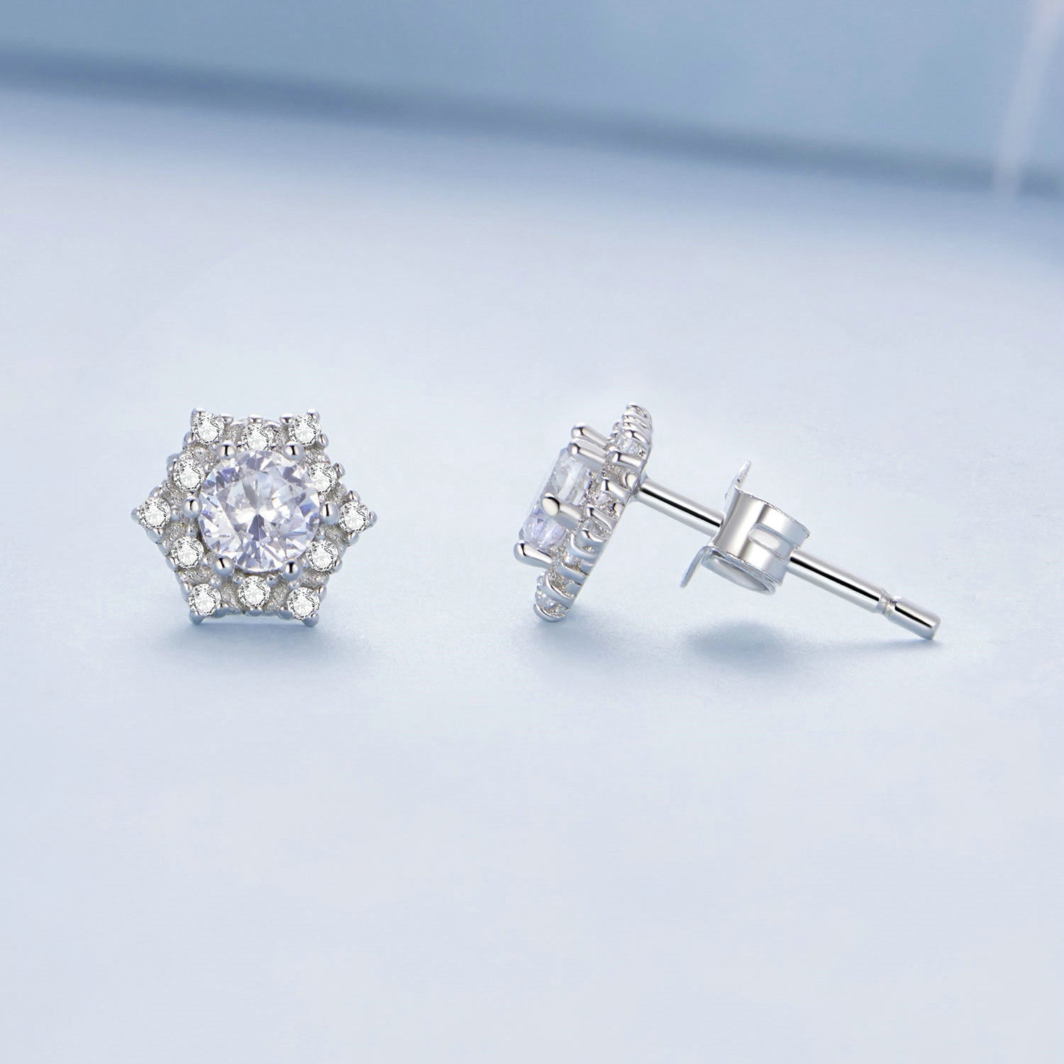 925 Sterling Silver Pavé Setting CZ Platinum Plated Earrings  DestGlow