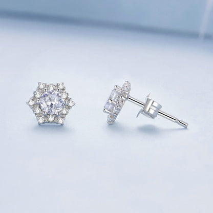 925 Sterling Silver Pavé Setting CZ Platinum Plated Earrings  DestGlow