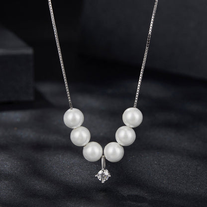 925 Sterling Silver Moissanite &amp; Quality Shell Pearl Adjustable Necklace for Women