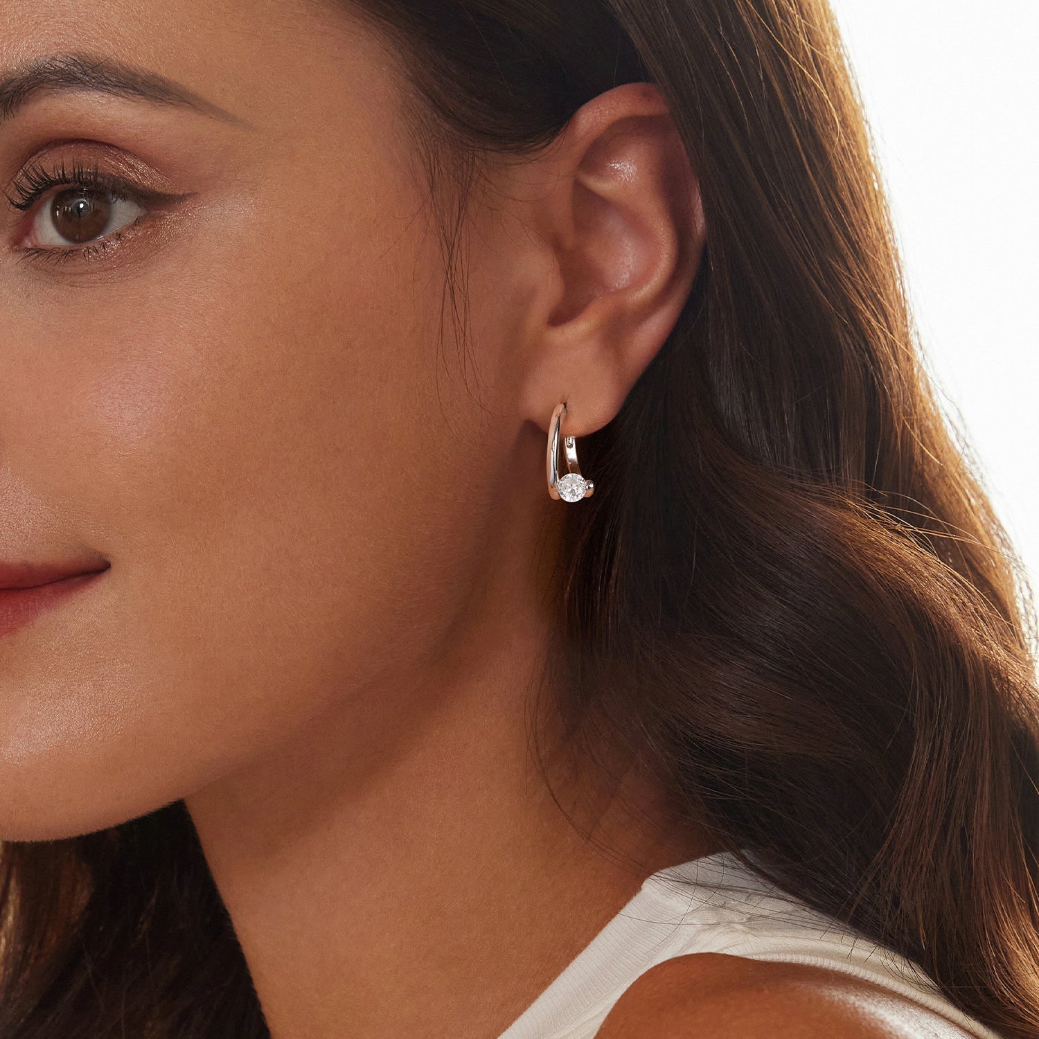 925 Sterling Silver Earrings with Pavé Setting CZ, Platinum Plated, 15x7mm for Women  DestGlow