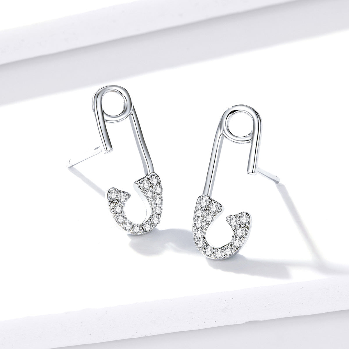 925 Sterling Silver Earrings for Women - 1.7x0.6cm, Platinum Plated with Pavé Setting CZ  DestGlow