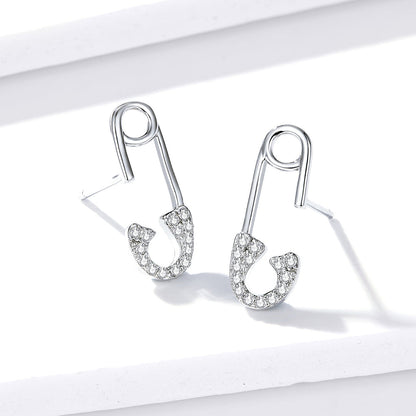 925 Sterling Silver Earrings for Women - 1.7x0.6cm, Platinum Plated with Pavé Setting CZ  DestGlow
