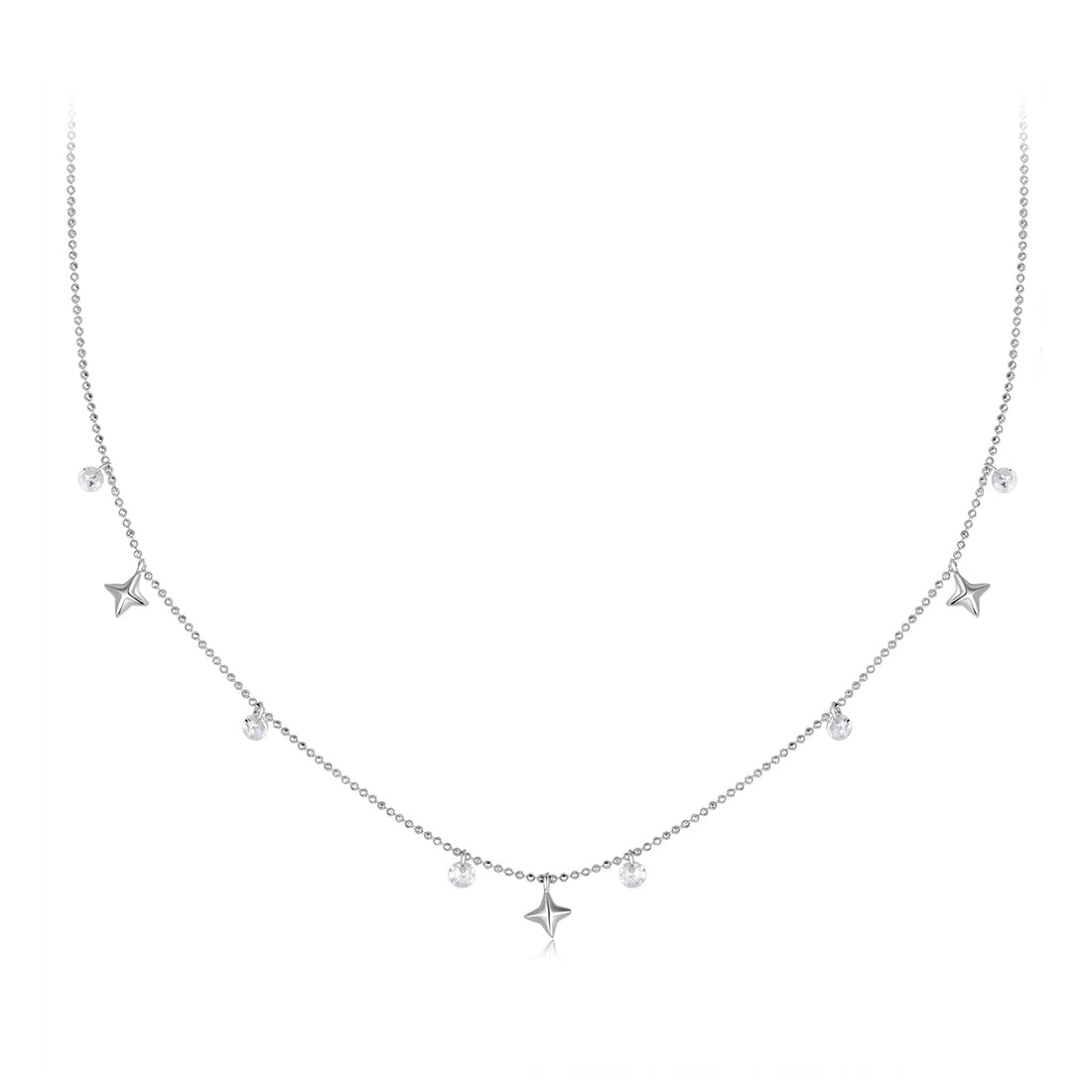 925 Sterling Silver Plated White Gold Pendant Necklace with CZ Charm for Women 38+6cm  DestGlow