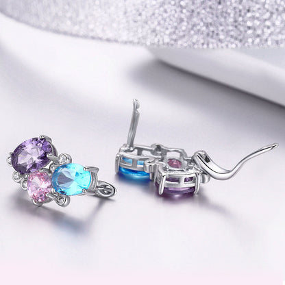 925 Sterling Silver Earrings with Transparent Glass, 1.6*1.1cm for Women  DestGlow
