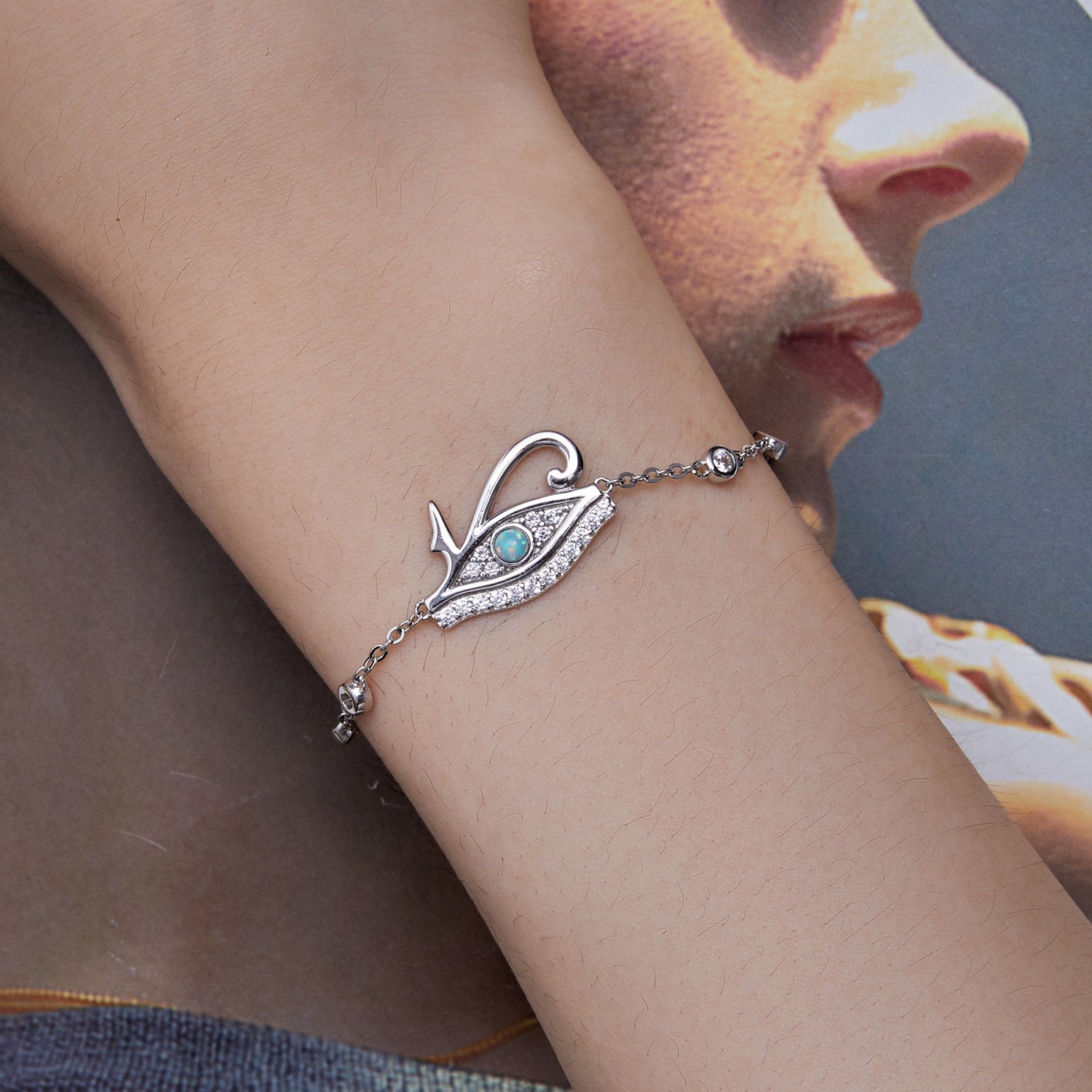 925 Sterling Silver Pavé Setting CZ &amp; Translucent Opal Bracelet 160+50mm for Women  DestGlow