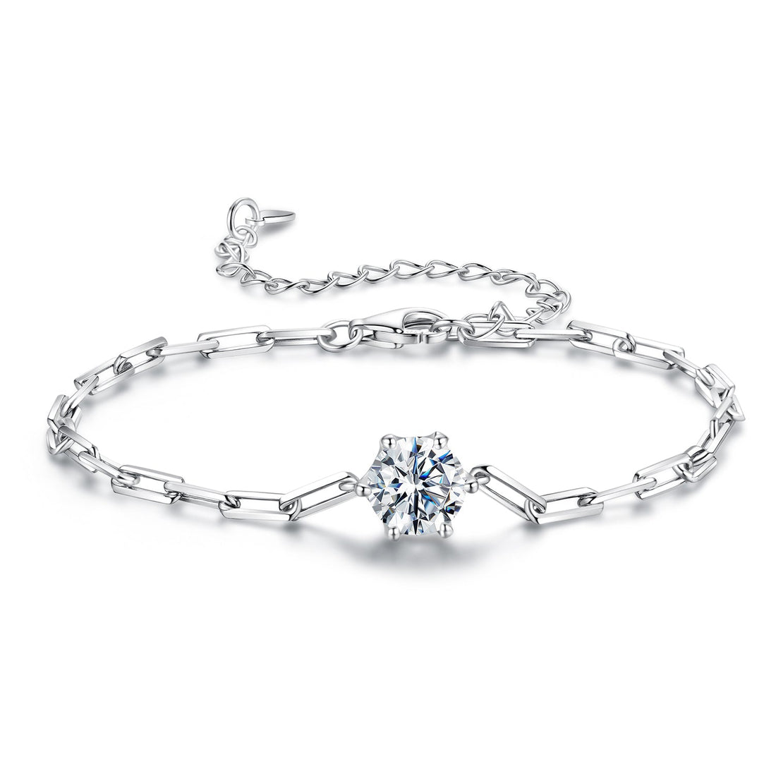 925 Sterling Silver Plated White Gold Moissanite Bracelet 15+6cm for Women  DestGlow