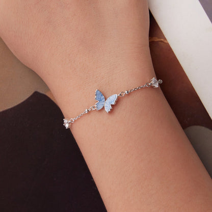 925 Sterling Silver White Gold Plated Bracelet with Enamel and CZ - 15+6cm Length  DestGlow