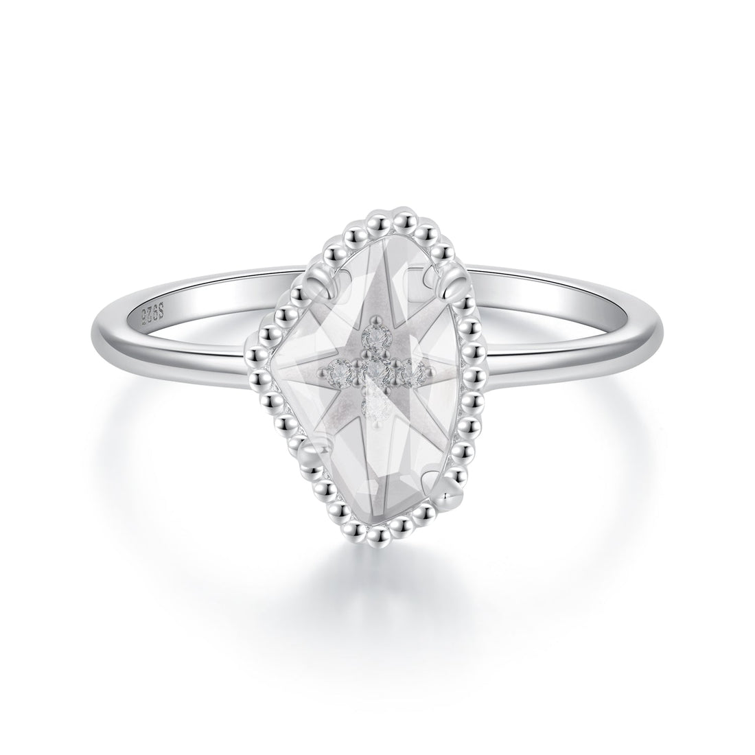 925 Sterling Silver Ring with Transparent Glass and CZ, 0.15cm Width, for Women  DestGlow