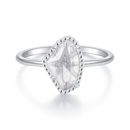 925 Sterling Silver Ring with Transparent Glass and CZ, 0.15cm Width, for Women  DestGlow