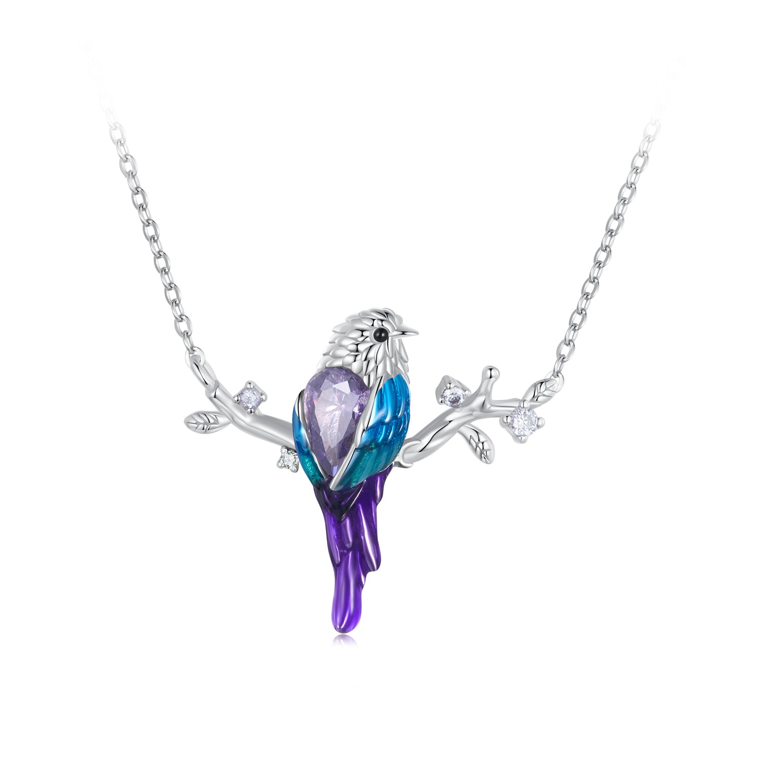 925 Sterling Silver Plated Platinum Pendant Necklace with Enamel and CZ for Women  DestGlow