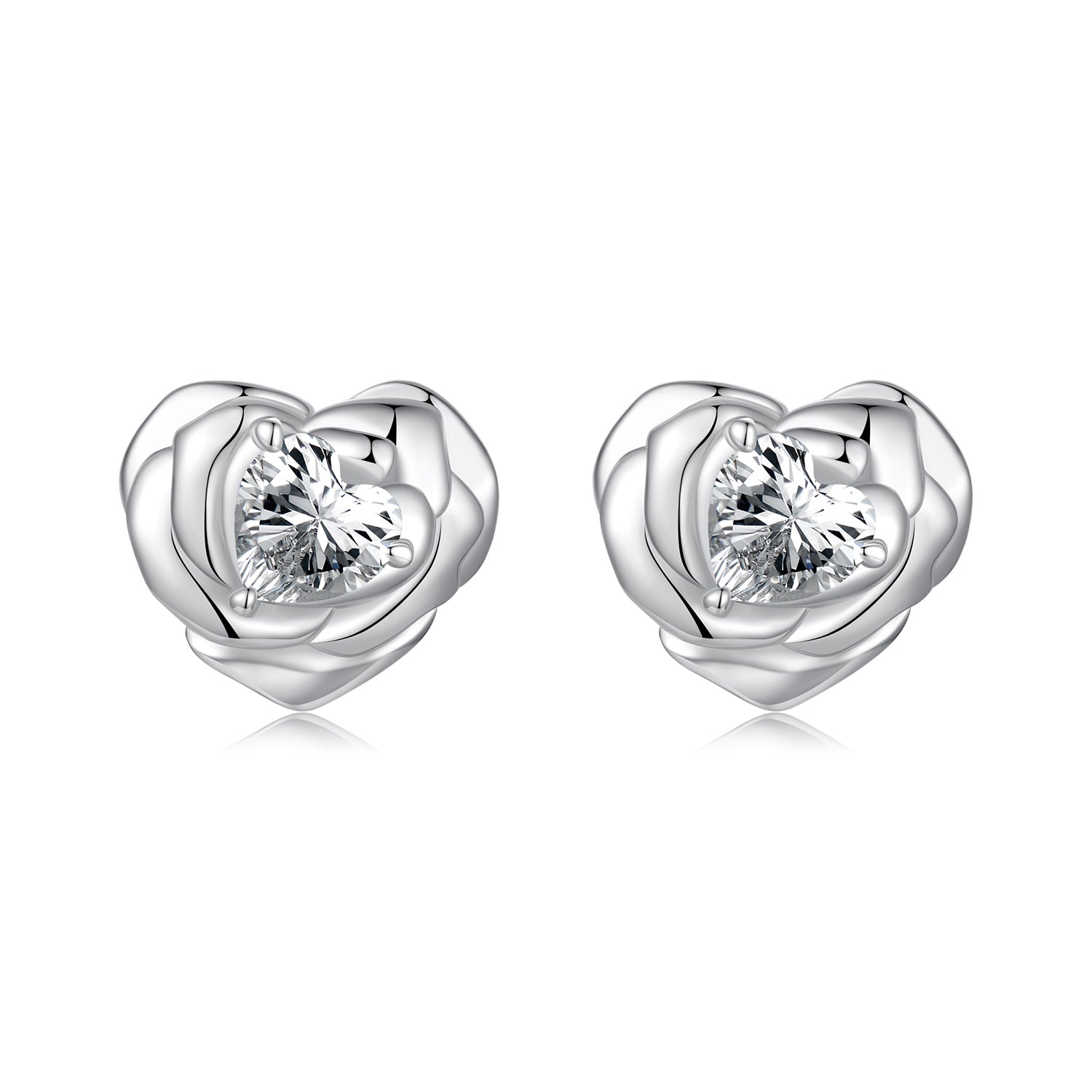 925 Sterling Silver Earrings with Pave Setting CZ and White Gold Plating  DestGlow