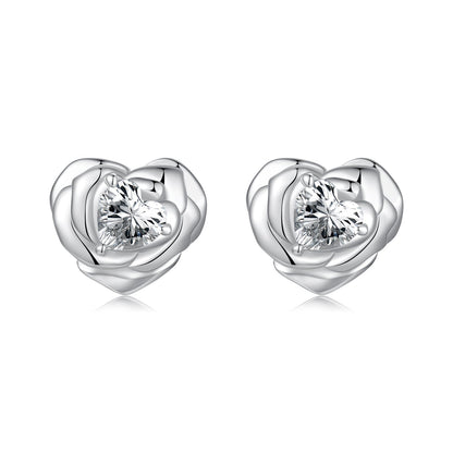 925 Sterling Silver Earrings with Pave Setting CZ and White Gold Plating  DestGlow