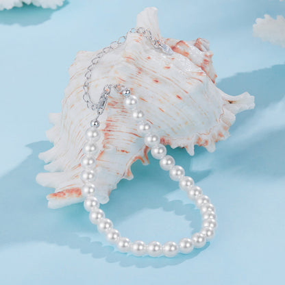 925 Sterling Silver Adjustable White Gold Plated Bracelet with Synthetic Pearl for Women  DestGlow