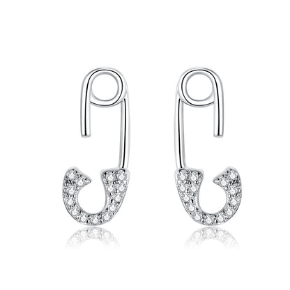 925 Sterling Silver Earrings for Women - 1.7x0.6cm, Platinum Plated with Pavé Setting CZ  DestGlow