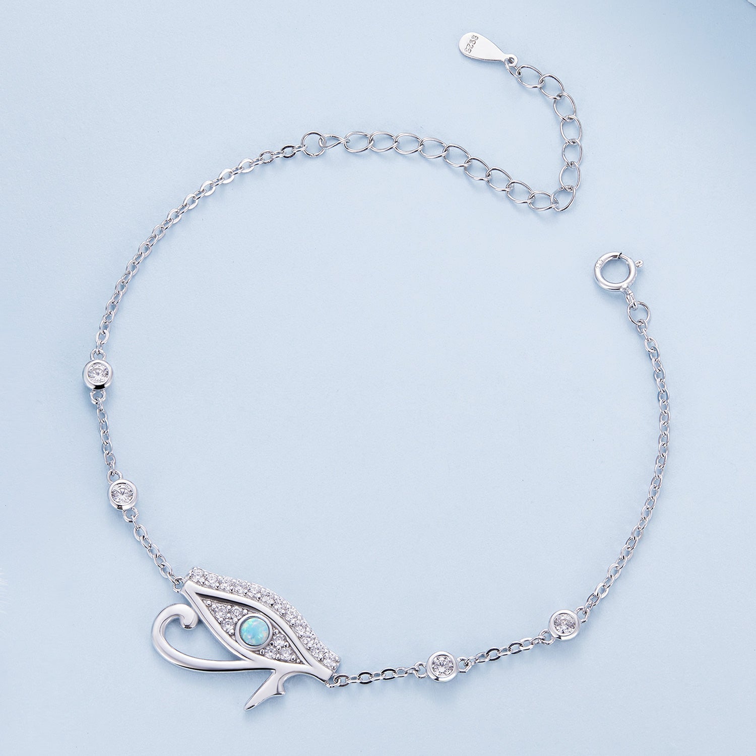 925 Sterling Silver Pavé Setting CZ &amp; Translucent Opal Bracelet 160+50mm for Women  DestGlow