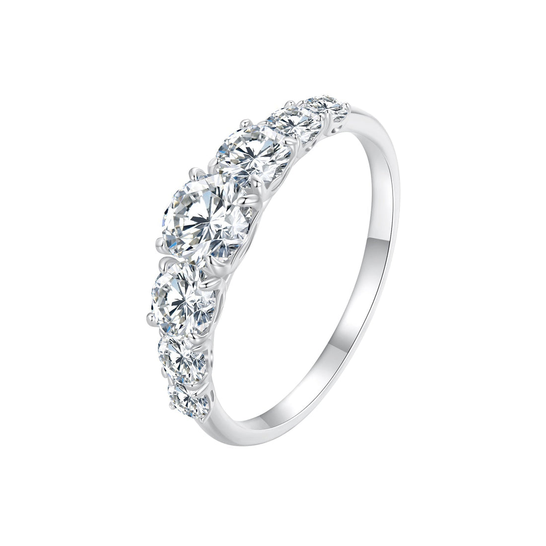 925 Sterling Silver Moissanite Engagement Ring with 5mm, 4mm, 3mm, 2.5mm Stones for Women  DestGlow