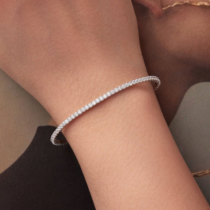 925 Sterling Silver White Gold Plated 16cm Stretchable CZ Bracelet for Women  DestGlow