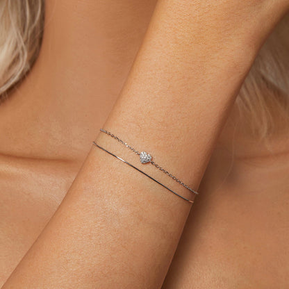 925 Sterling Silver White Gold Plated Heart-Shaped Bracelet with CZ, Length 150+60mm  DestGlow