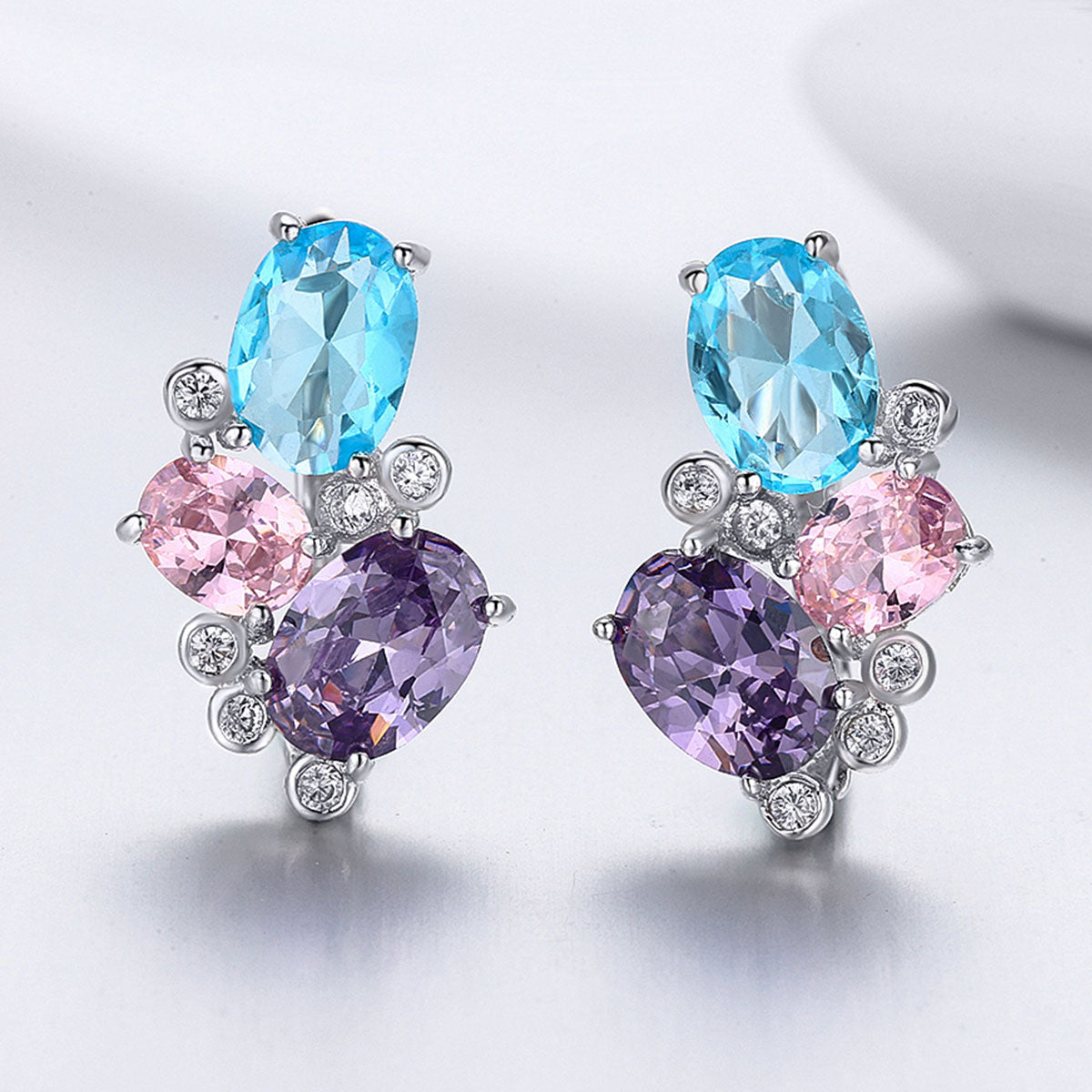 925 Sterling Silver Earrings with Transparent Glass, 1.6*1.1cm for Women  DestGlow