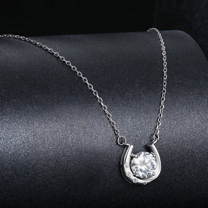 925 Sterling Silver Moissanite Necklace with Pavé Setting, 1 Carat, 400mm Length for Women