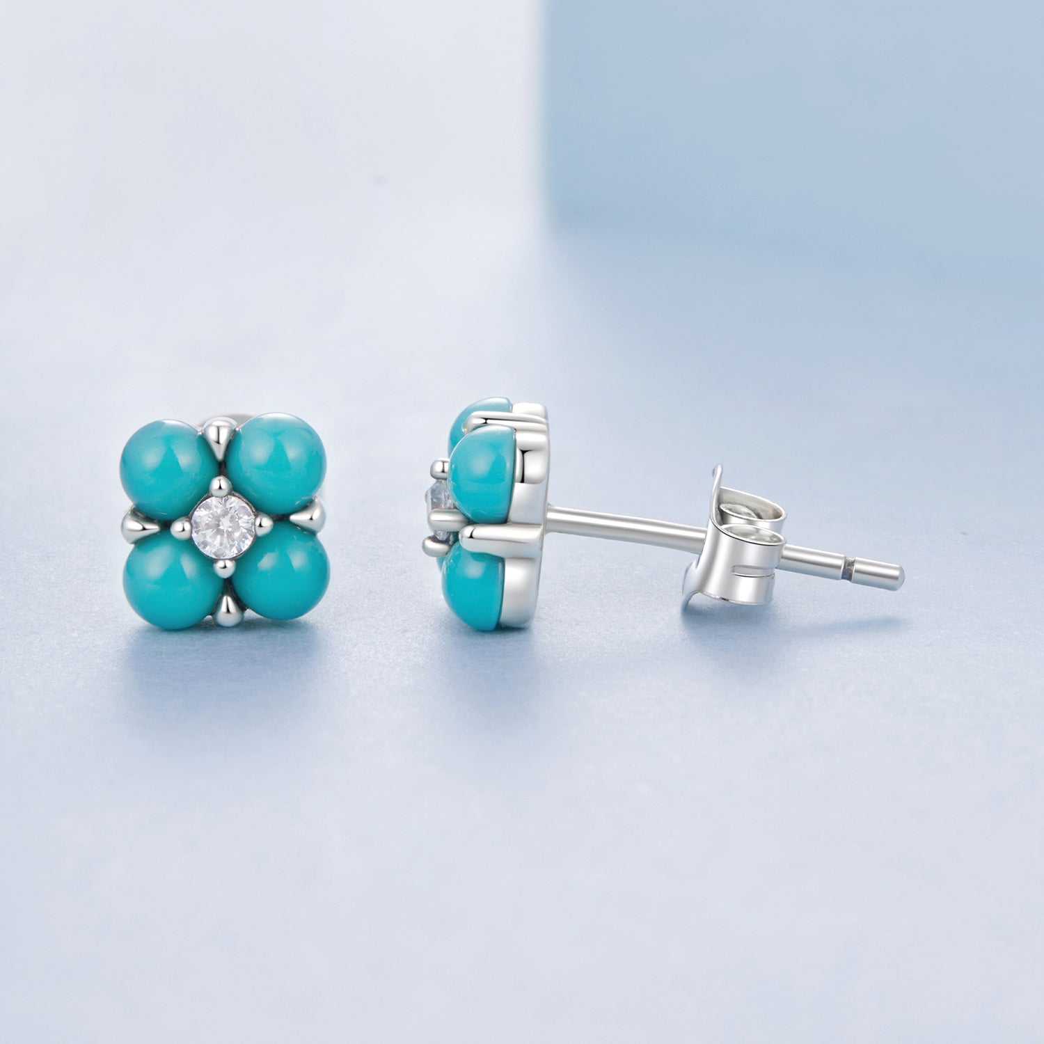 925 Sterling Silver Earrings with Synthetic Turquoise and CZ in Oxidized Finish  DestGlow
