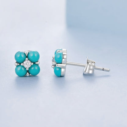 925 Sterling Silver Earrings with Synthetic Turquoise and CZ in Oxidized Finish  DestGlow