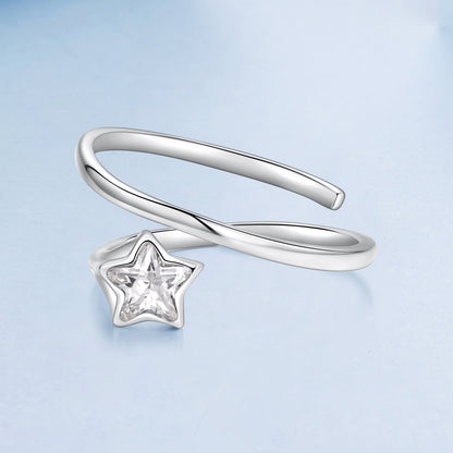 925 Sterling Silver White Gold Plated Pavé CZ Star Ring for Women  DestGlow
