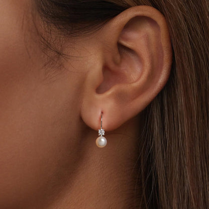925 Sterling Silver &amp; Moissanite 0.30 Carat Earring with Freshwater Pearl for Women
