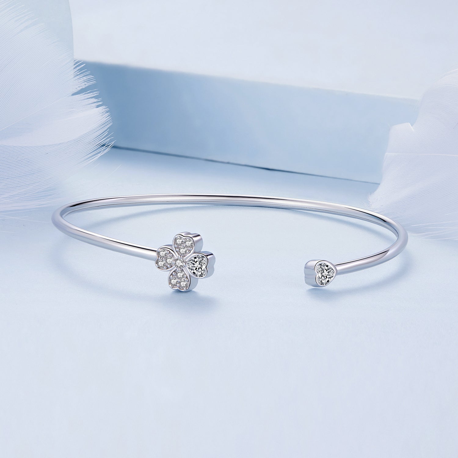 925 Sterling Silver Bracelet with Pavé Setting CZ, Inner Diameter 550mm, 2.0mm Wide, Unisex  DestGlow