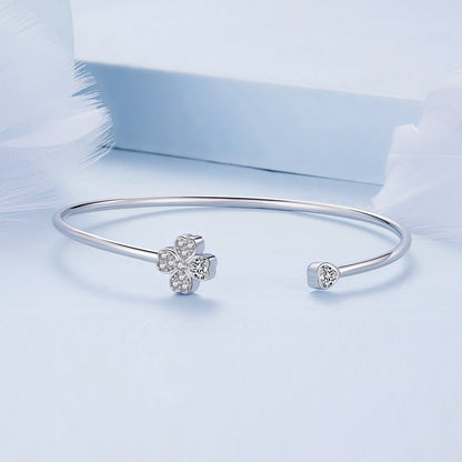 925 Sterling Silver Bracelet with Pavé Setting CZ, Inner Diameter 550mm, 2.0mm Wide, Unisex  DestGlow