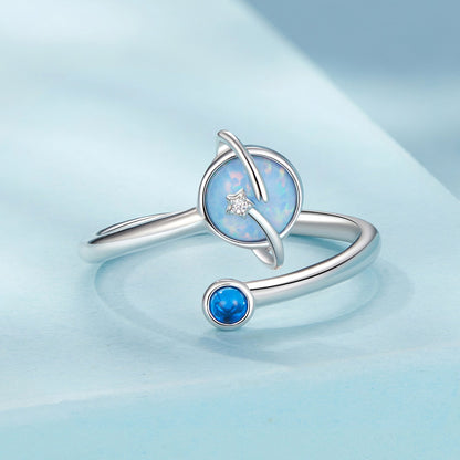 925 Sterling Silver Ring with Pavé Setting, White Gold Plated, with Translucent Opal for Women  DestGlow