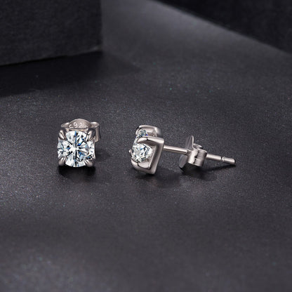 925 Sterling Silver &amp; Moissanite Earrings - White Gold Plated, 0.5ct, Style S for Women