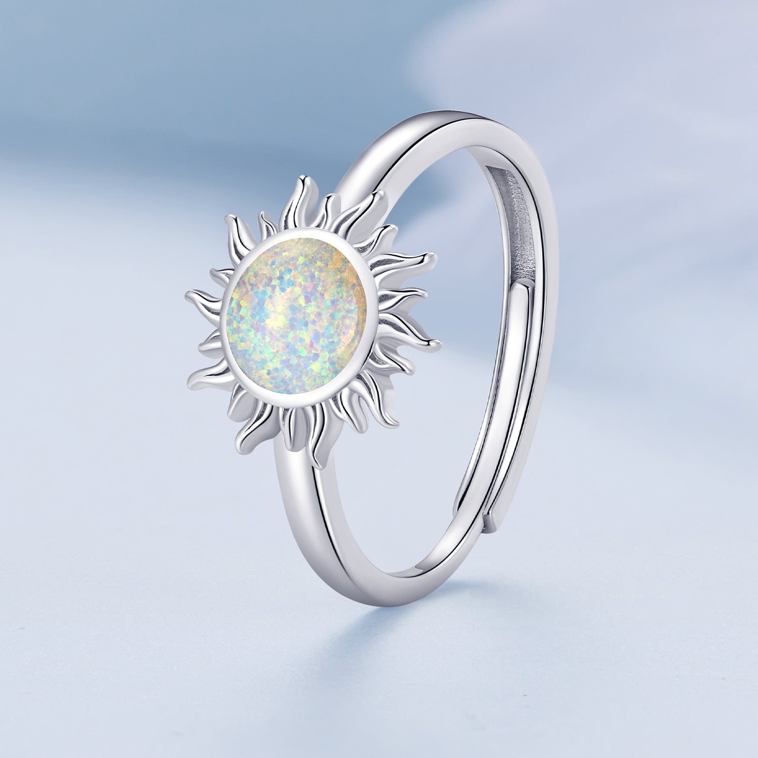 925 Sterling Silver Translucent Opal Platinum Plated Ring  DestGlow